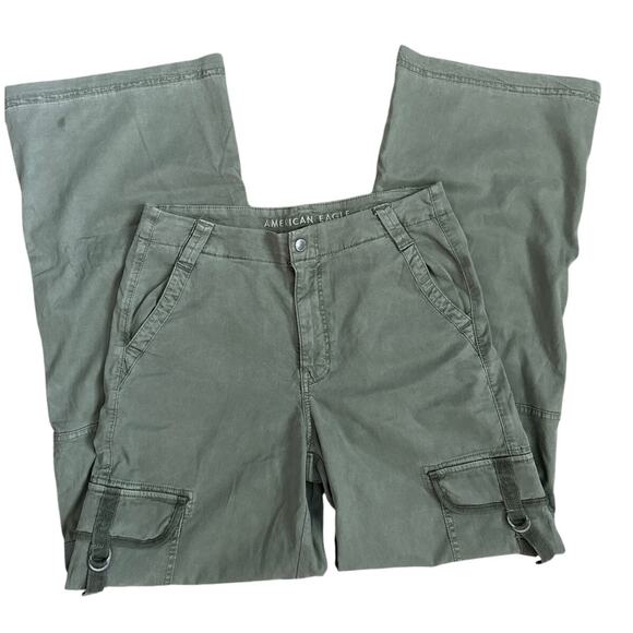 American‎ Eagle Stretch Super High-Rise Baggy Wide Leg Pants Olive Green Size 4 - Picture 9 of 12